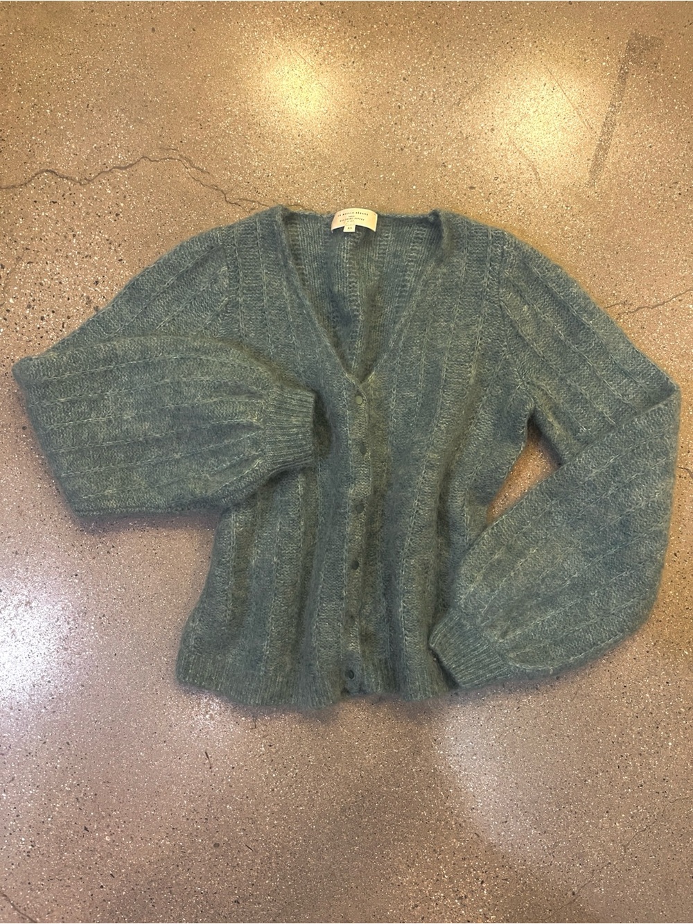 Sezane V-Neck Mohair Blend Button-Front Cardigan Sweater, Sage Green, Size XS